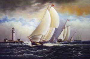 Reproduction oil paintings - James Edward Buttersworth - A Yacht Race Near Lighthouse