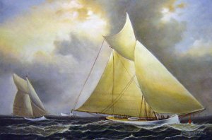 Reproduction oil paintings - James Edward Buttersworth - Mayflower Leading Galatea, America's Cup