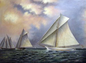 Reproduction oil paintings - James Edward Buttersworth - Mischief and Gracie, America's Cup Trial Race