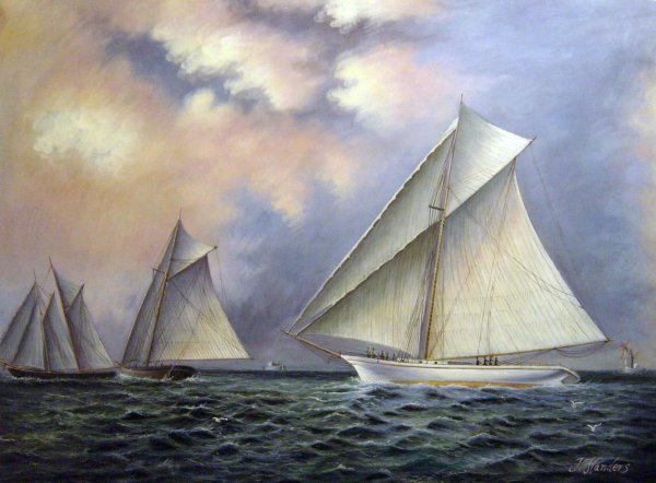 Mischief and Gracie, America's Cup Trial Race. The painting by James Edward Buttersworth