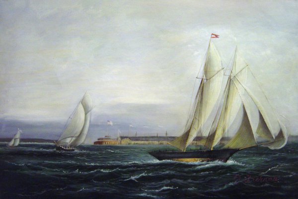 New York From The Bay. The painting by James Edward Buttersworth