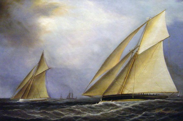Puritan and Genesta, America&#39s Cup. The painting by James Edward Buttersworth