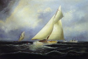Reproduction oil paintings - James Edward Buttersworth - Puritan Leading Genesta, America's Cup