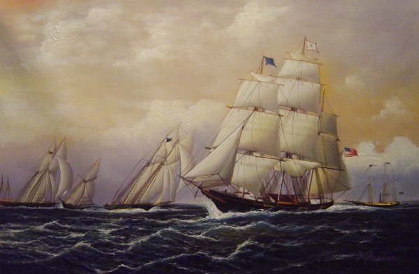 Racing Off Sandy Hook. The painting by James Edward Buttersworth