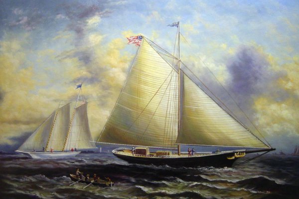 The Sloop Maria, Racing The Schooner Yacht America. The painting by James Edward Buttersworth
