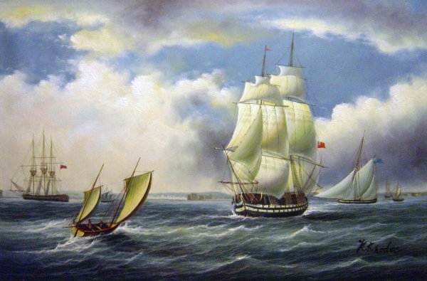 Thunderer And Ajax Leaving Plymouth To The Battle Of Trafalgar. The painting by James Edward Buttersworth