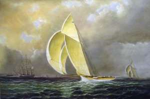James Edward Buttersworth, Volunteer Versus Thistle, America's Cup, Painting on canvas