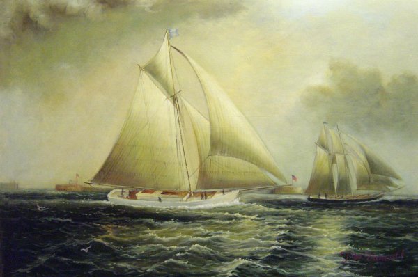 Yachting In New York Harbor. The painting by James Edward Buttersworth