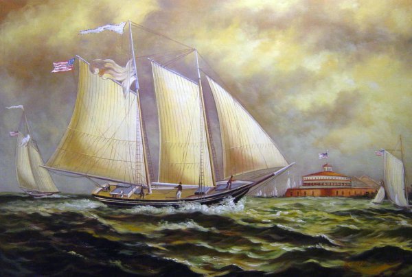 Yachting Off Castle Garden. The painting by James Edward Buttersworth