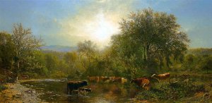 James Mcdougal Hart, Cows Watering, Painting on canvas