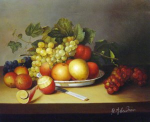 Fruit In A Basket, James Peale, Art Paintings