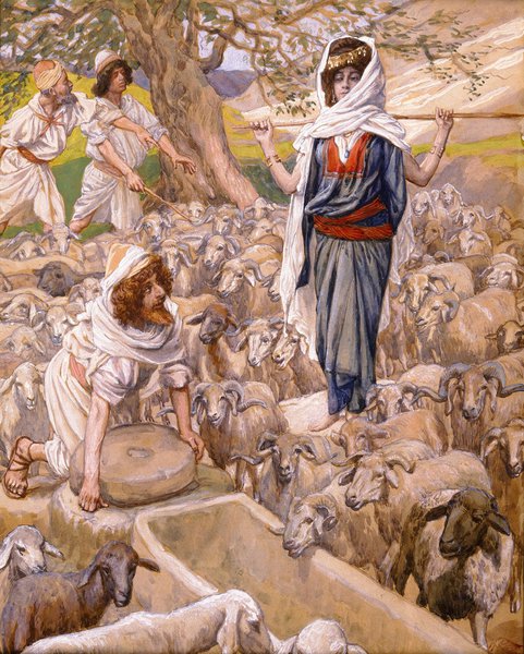 Jacob and Rachel at the Well. The painting by James Tissot