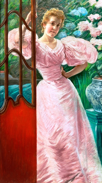 Portrait of a Young Woman in a Conservatory. The painting by James Tissot
