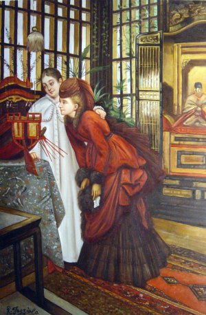 James Tissot, Young Ladies Looking At Japanese Objects, Painting on canvas