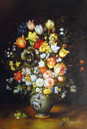 Bouquet Of Flowers In A Blue Vase Art Reproduction