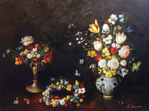 Reproduction oil paintings - Jan Bruegel - Still Life With A Cop, Crown Of Flowers And A Bouquet Of Flowers