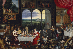 Jan Brueghel the Elder, The Senses of Hearing, Touch and Taste, Painting on canvas