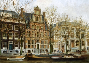 Jan Gerard Smits, View on 'Het Huis Met de Hoofden' at the Keizersgracht, Amsterdam, Painting on canvas