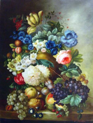 Jan Van Os, Flowers And Fruit, Painting on canvas