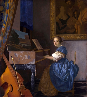 A Young Woman Seated at a Virginal Art Reproduction