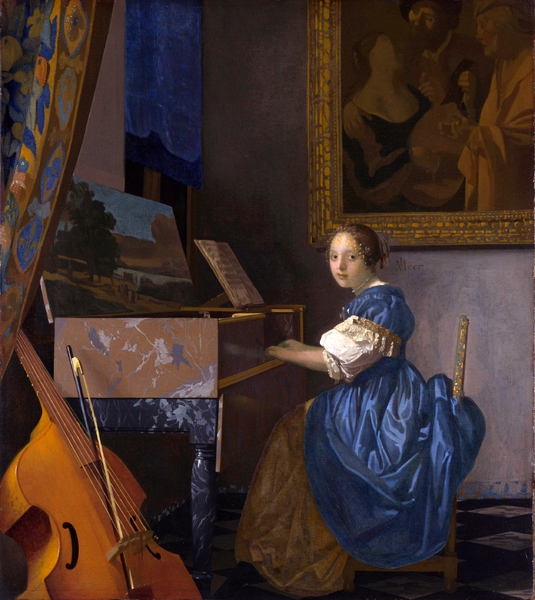 A Young Woman Seated at a Virginal. The painting by Jan Vermeer