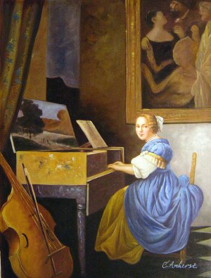Jan Vermeer, Lady Seated At A Virginal, Painting on canvas