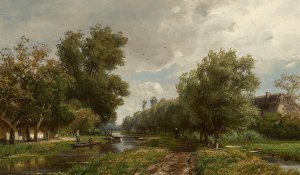 Reproduction oil paintings - Jan Willem van Borselen - Summer Landscape with Figures Along a Canal