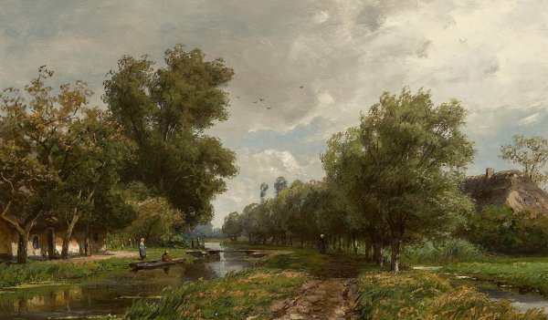 Summer Landscape with Figures Along a Canal. The painting by Jan Willem van Borselen