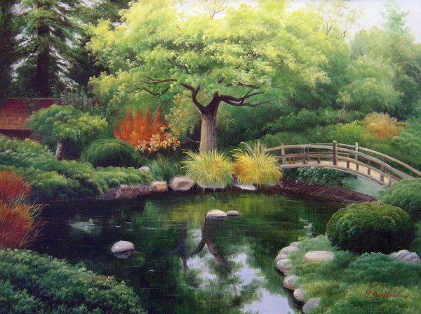 Japanese Garden Bridge. The painting by Our Originals