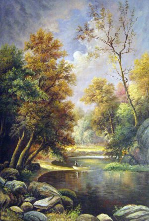Jasper Francis Cropsey, Autumn River Landscape, Painting on canvas