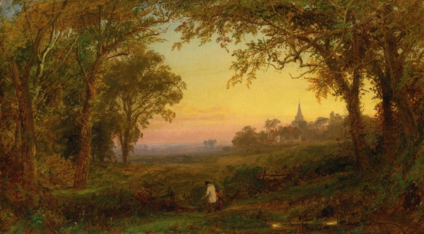 Hurstbourne Church, Lord Portsmouth's Park, Surrey. The painting by Jasper Francis Cropsey