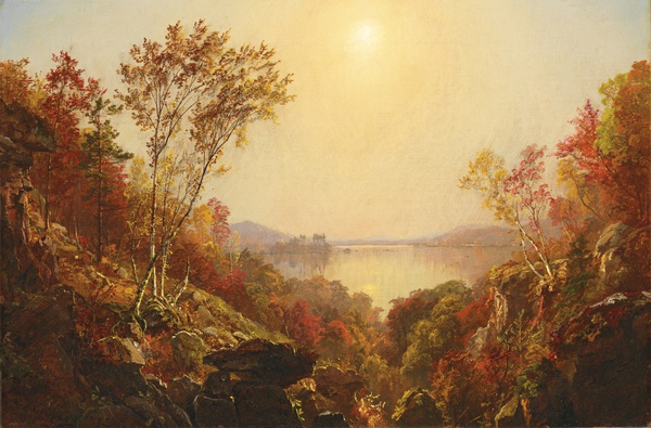 The Greenwood Lake. The painting by Jasper Francis Cropsey