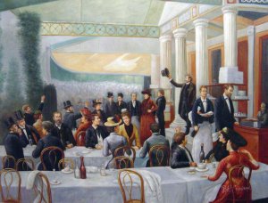 Jean Andre Rixens, Dejeuner Du Salon, Au Cafe La Cascade, Painting on canvas