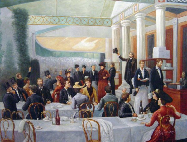 Dejeuner Du Salon, Au Cafe La Cascade. The painting by Jean Andre Rixens