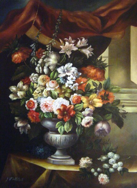 An Urn With Flowers. The painting by Jean-Baptiste Monnoyer