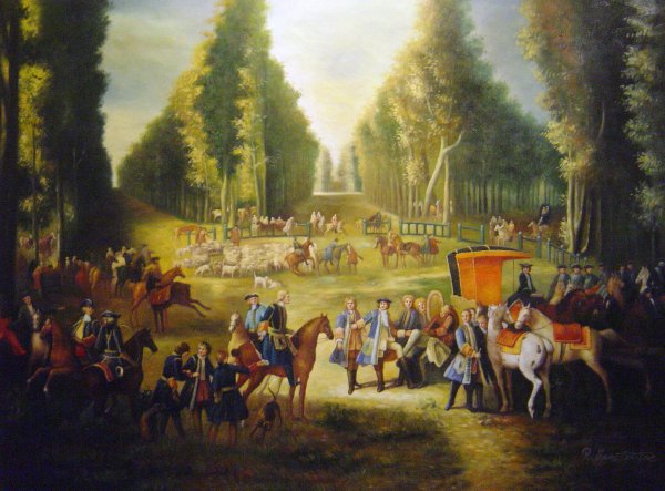 Meeting For The Puits-Du-Roi Hunt At Compiegne. The painting by Jean-Baptiste Oudry