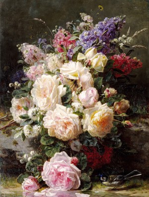 Jean Baptiste Robie, A Still Life With Roses, Painting on canvas