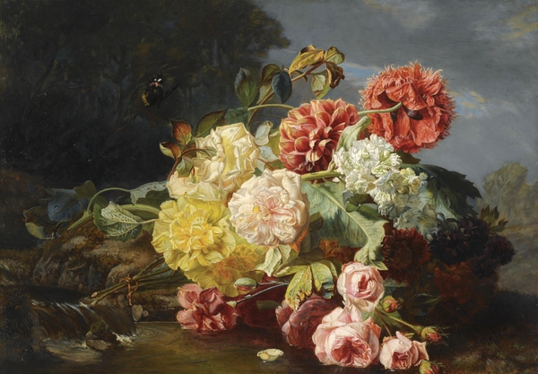 Flower Still Life. The painting by Jean Baptiste Robie