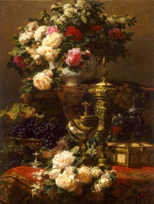 Jean Baptiste Robie, Flowers and Fruit, Painting on canvas
