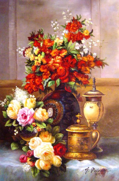 Flowers On A Table. The painting by Jean Baptiste Robie