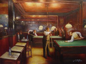 Jean Beraud, A Game Of Billiards, Painting on canvas