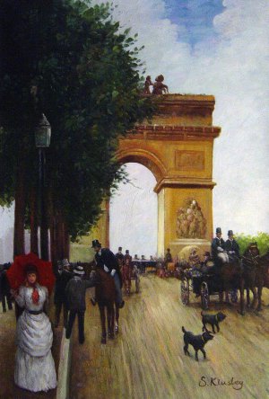 Famous paintings of Street Scenes: Arc de Triomphe, Champs-Elysees