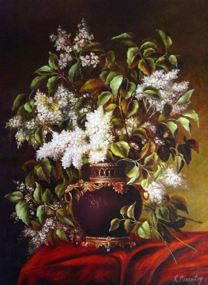 Jean Capeinick, A Bouquet Of White Lilacs, Painting on canvas