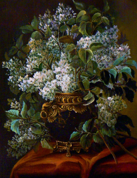 A Still Life of Lilacs. The painting by Jean Capeinick