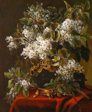 Jean Capeinick, Bouquet Of White Lilacs, Painting on canvas