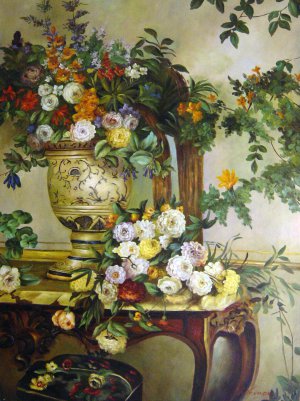 A Bouquet Of Flowers On a Table - Jean Frederic Bazille - Hot Deals on Oil Paintings
