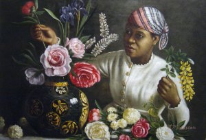 African Woman With Peonies, Jean Frederic Bazille, Art Paintings
