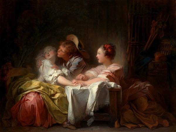 A Stolen Kiss. The painting by Jean-Honore Fragonard