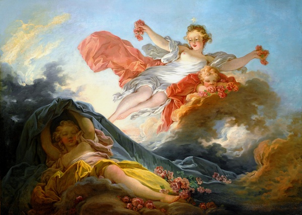 The Goddess Aurora Triumphing Over Night. The painting by Jean-Honore Fragonard