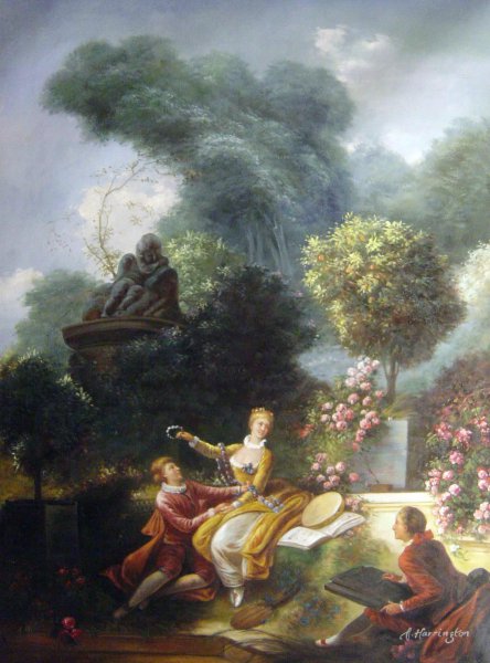 The Lover Crowned. The painting by Jean-Honore Fragonard